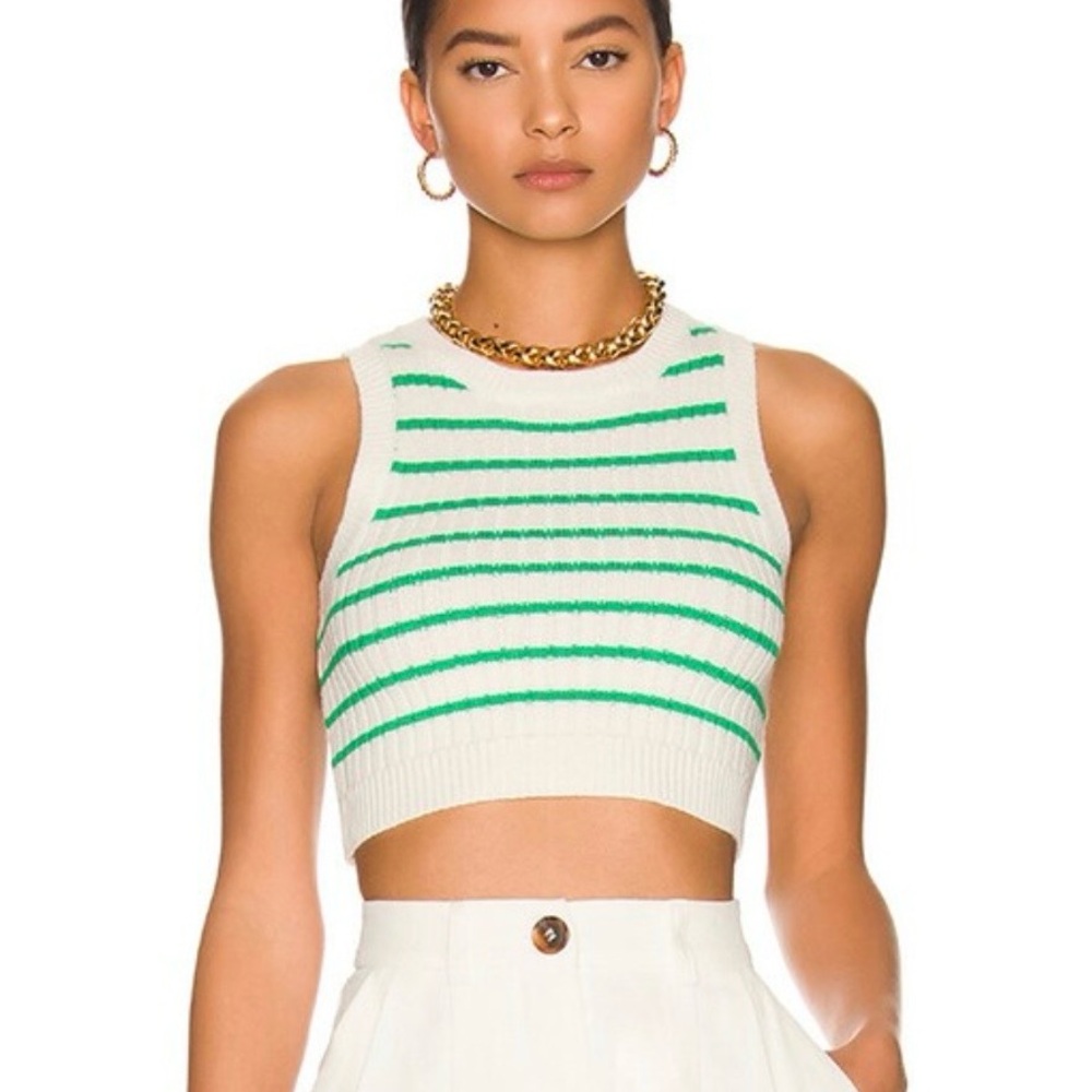 superdown Green & White Striped Crop Sweater XS